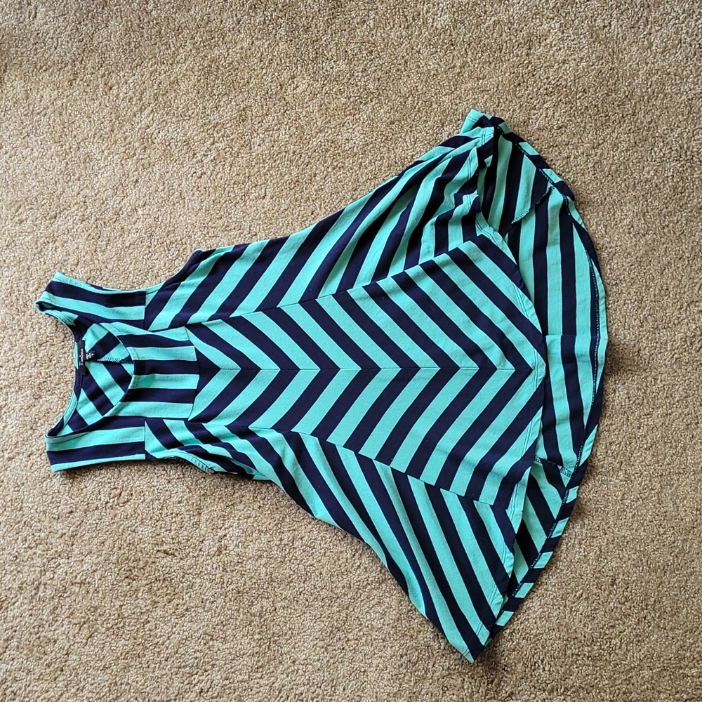 Turquoise and Navy Chevron high-low tank top